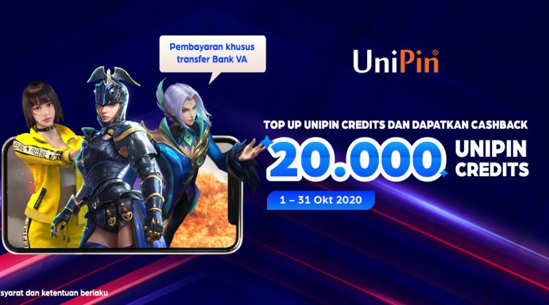 Buruan Top Up UniPin Credits melalui virtual account bank dan Nikmatin Cashback 20.000 UC!!