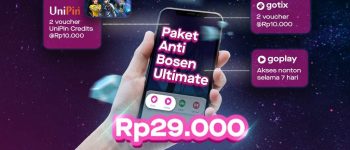 Paket Anti Bosen Ultimate yang bikin kamu hemat main game seru bareng UniPin, nonton konser online di GoTix, dan nonton  film di GoPlay!