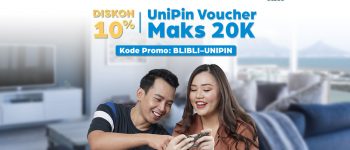 Discount 10% maksimal Rp20.000 tiap beli Voucher UniPin di Blibli.com!