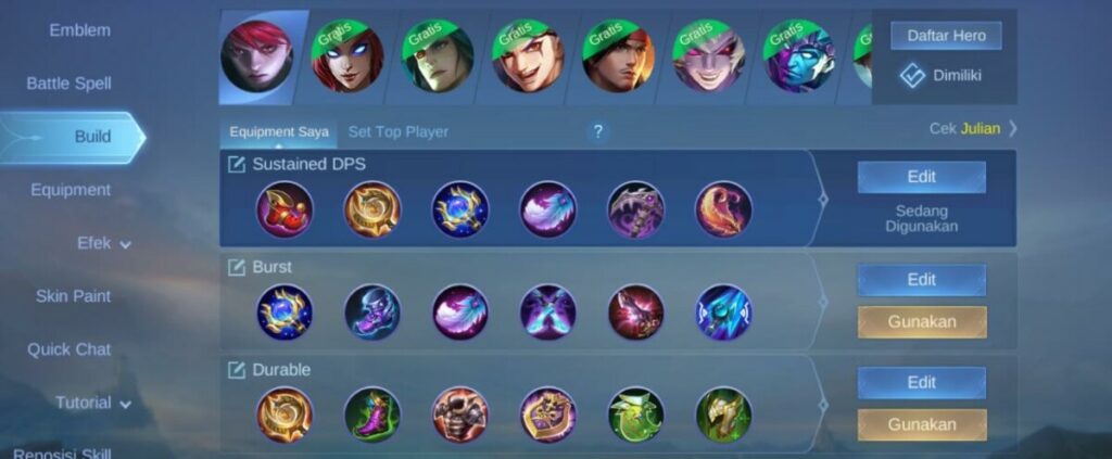 build item julian mobile legends