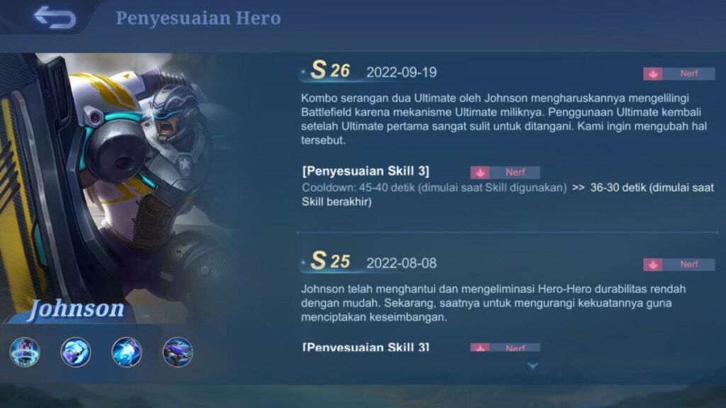 johnson nerf hero season 26 mlbb