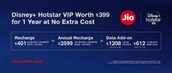 Jio Telecom Services Offers Free Disney+ Hotstar Subscriptions with Prepaid Cellphone Plans