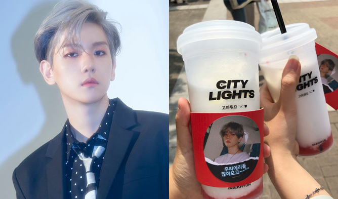 Exo S Baekhyun Treats Fans With Coffee Strawberry Latte And Reusable Cup Up Station Malaysia - exo baekhyun roblox