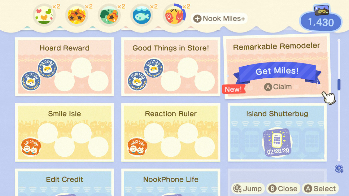 Animal Crossing New Horizons Nook Mileage Rewards List Up